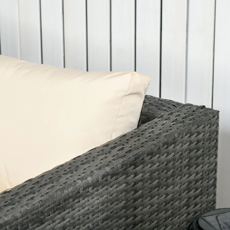 Outsunny 3 Pieces Rattan Wicker Outdoor Conversation Furniture Set w/ Loveseats Coffee Table Cushions for Garden, Patio, Beige