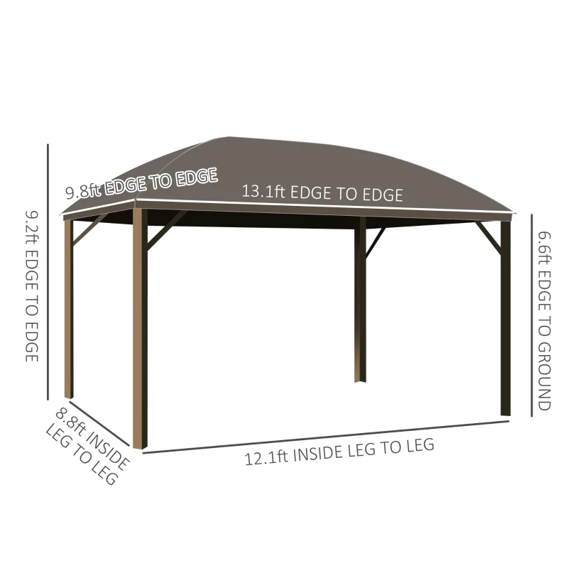 Outsunny 10' x 13' Hardtop Gazebo with Curtains, Netting, Pavilion with Steel Roof Ceiling Hook for Garden Patio, Brown
