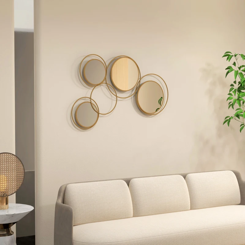 HOMCOM Metal Wall Mirror Decor, Modern Decorative Wall Art, Hanging Home Decor for Living Room Bedroom, Gold Tone