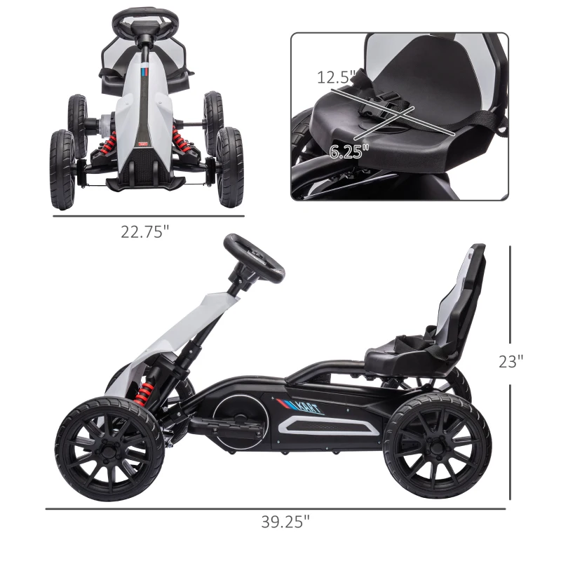 Aosom 12V Electric Go Kart for Kids w/ Adjustable Speed, White
