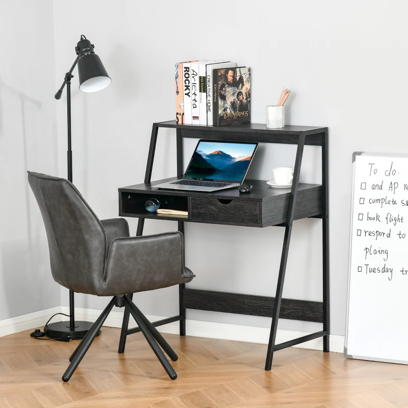 HOMCOM Home Office desk, Computer Desk for Small Spaces, Study Table with Drawer and Storage Shelves, Charcoal Gray