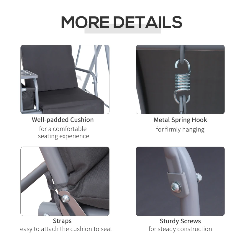 Outsunny 2-Seater Outdoor Porch Swing with Canopy and Table, Patio Swing Chair for Garden, Poolside, Backyard, Gray