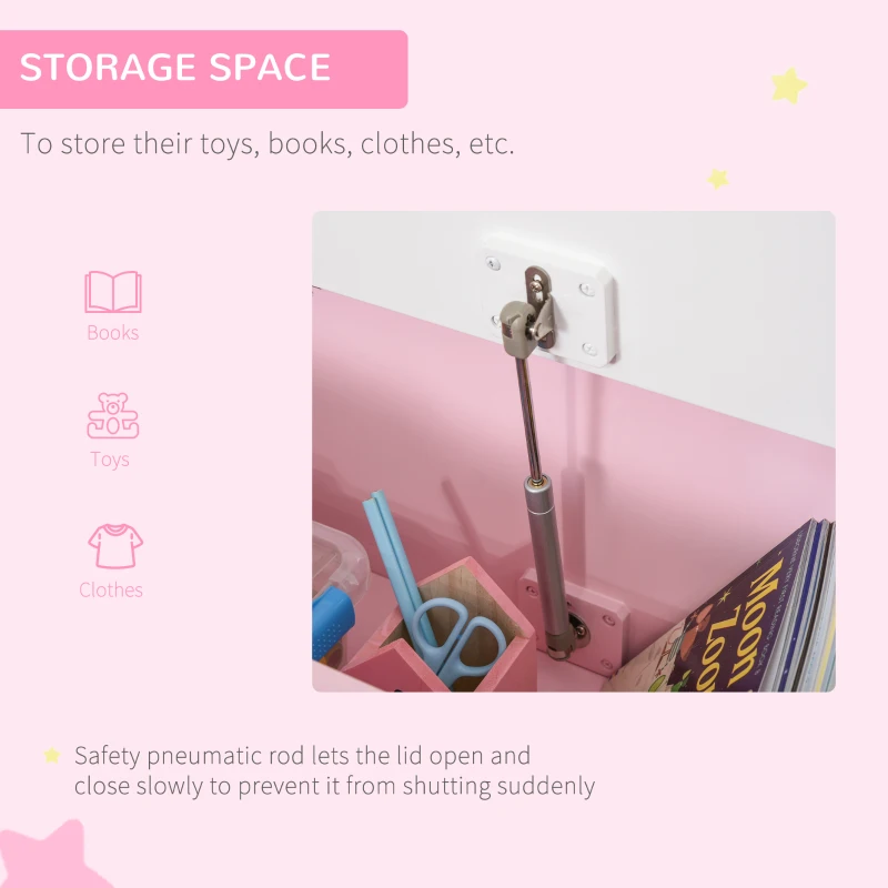 Qaba 2-in-1 Kids Toy Box Storage Organizer Chest Cabinet Chunk Cube with Safety Pneumatic Rod, Pink