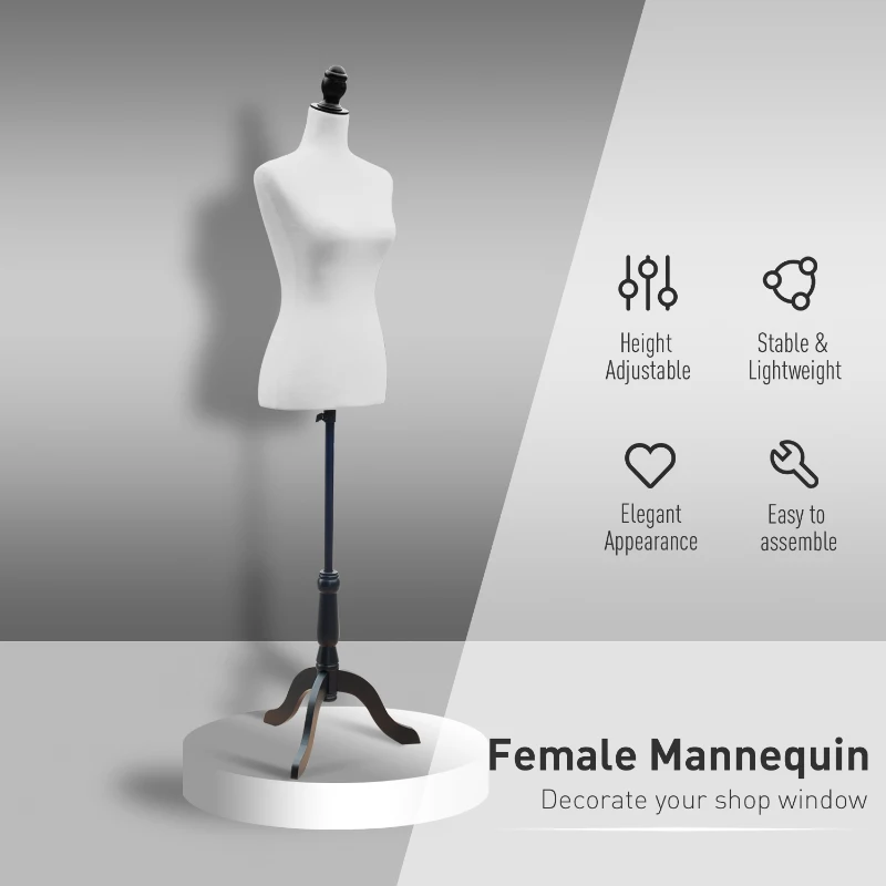 HOMCOM Female Fashion Mannequin Dress Form Torso Dressmaker Stand Clothing Display w/ Base (White)