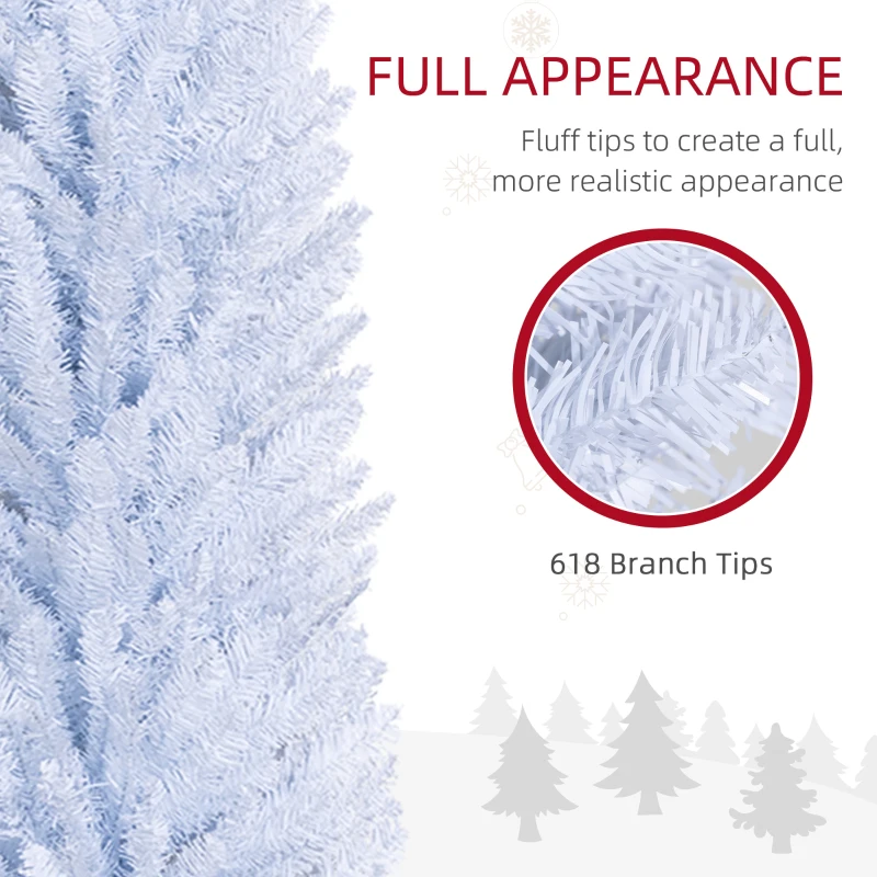 HOMCOM 8ft Unlit Pencil Artificial Christmas Tree with Realistic Branches and 618 Tips, Plastic Base, White