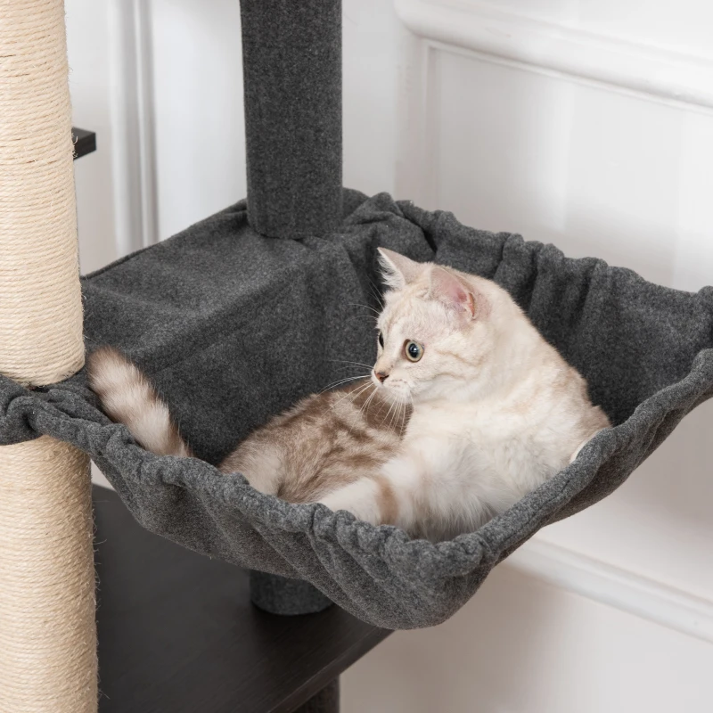 PawHut 58" Cat Tree Huge Kitty Activity Center Cat Climbing Toy Rest Pet Furniture with Sisal Scratching Post Pad Condo Bed Perch Ladder Hanging Ball Dark Grey