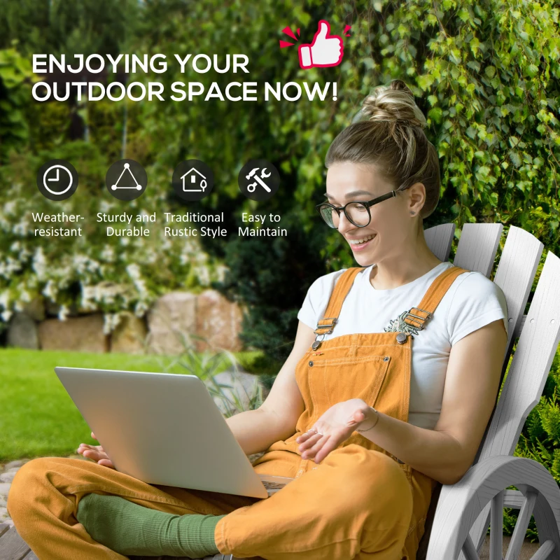 Outsunny Patio Wooden Rocking Chair, Wagon Outdoor Rocker Chair with Slatted Design and Wheel Armrests for Garden, White