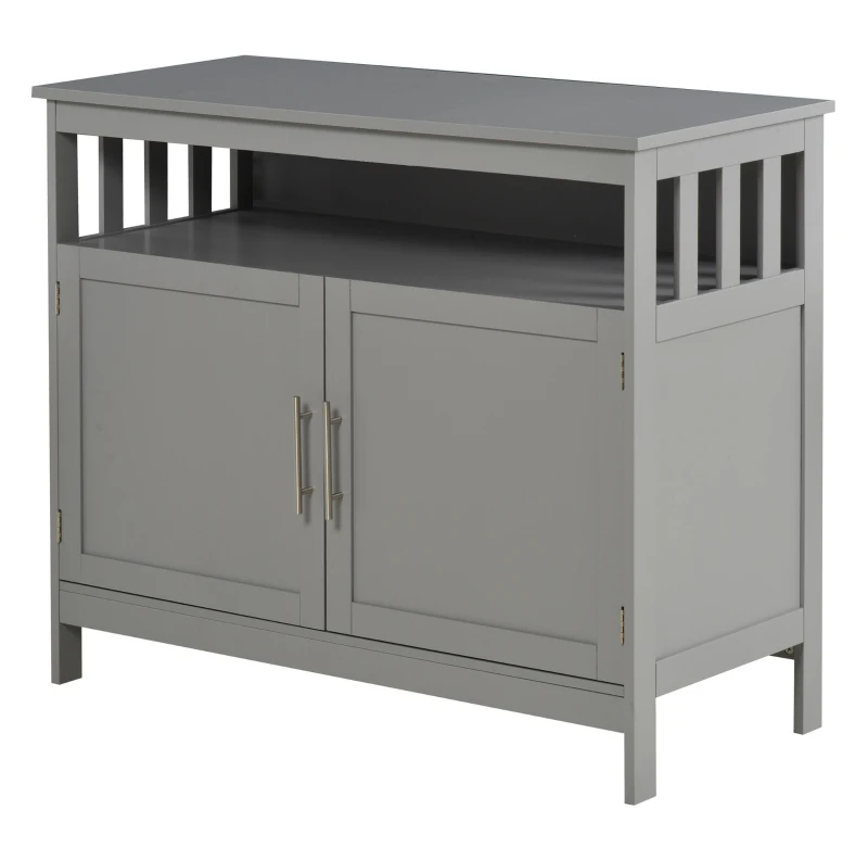 HOMCOM Kitchen Sideboard, Buffet Cabinet, Wooden Storage Console Table with 2-Level Cabinet and Open Shelf, Gray