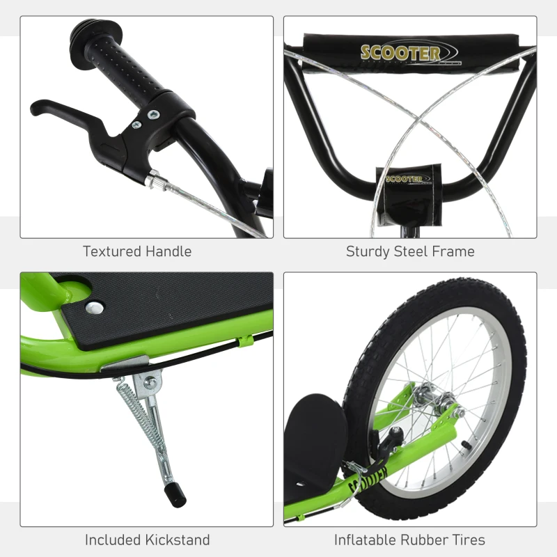 Aosom Youth Scooter Kick Scooter for Kids 5+ with Adjustable Handlebar Front and Rear Dual Brakes, Light Green