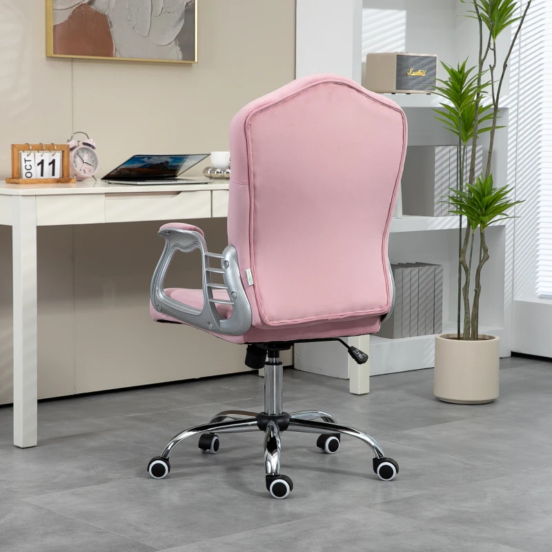 Vinsetto Velvet Office Chair Desk Chair with 360 Degree Swivel Wheels Adjustable Height Tilt Function Pink