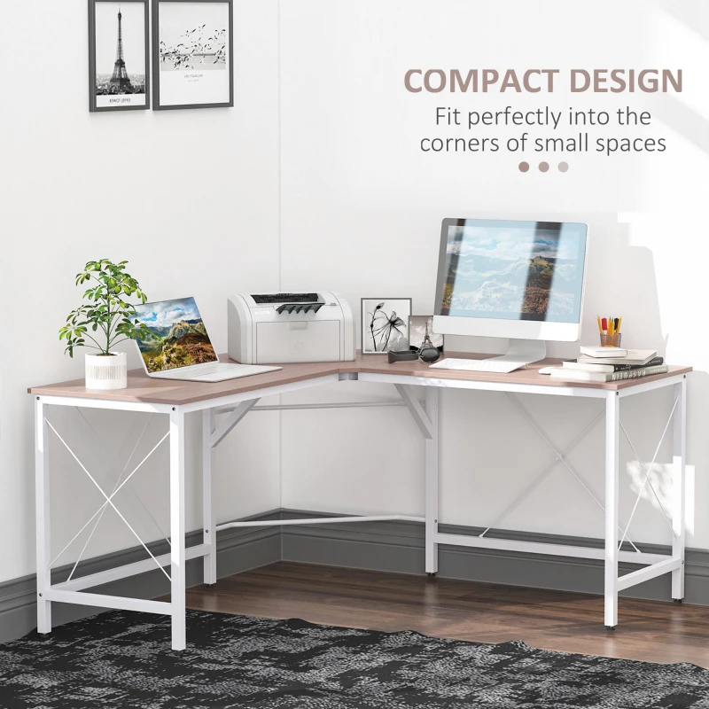 HOMCOM L Shaped Desk, 59" x 59" Computer Corner Desk, Home Office Gaming Desk, Study Writing Workstation, Oak