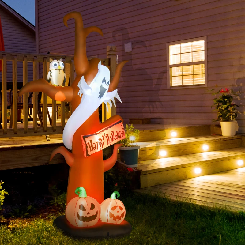 HOMCOM 9' Inflatable Tree with Ghost and Pumpkin, Halloween LED Light Yard Display Indoor Outdoor for Garden, Lawn, Party, Holiday