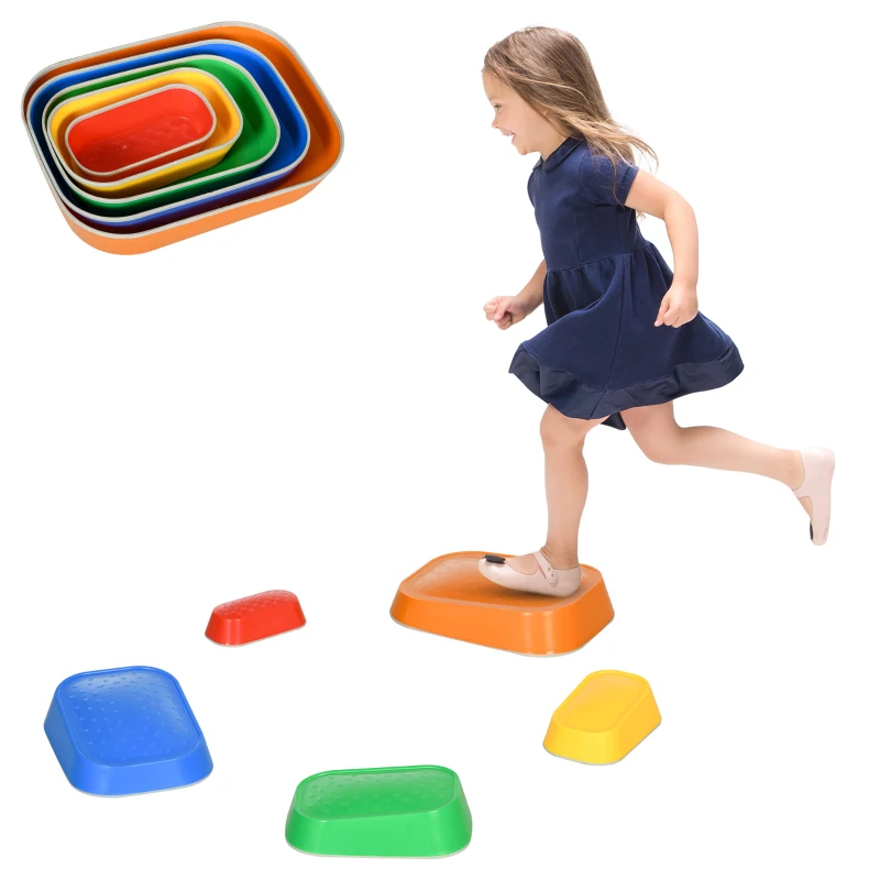 Outsunny 5 PCs Kids Stepping Stones, Obstacle Course Sensory Play Equipment for 3-8 Years, Indoor Outdoor Use