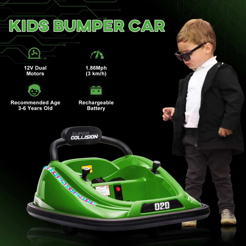 Aosom 12V Kids Bumper Car Twins Motor, w/ Parent Remote Control, Lights, 360° Rotation