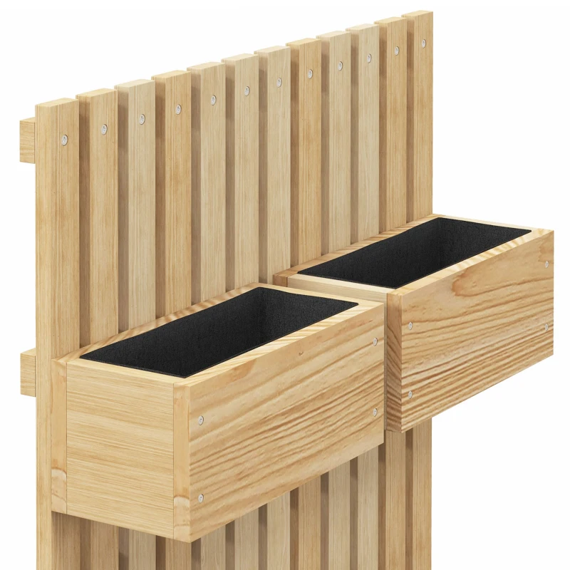 Outsunny 5 Box Raised Garden Bed w/ Trellis for Climbing Plants, Wall-Mounted Wood Planters w/ Drainage Holes, Natural