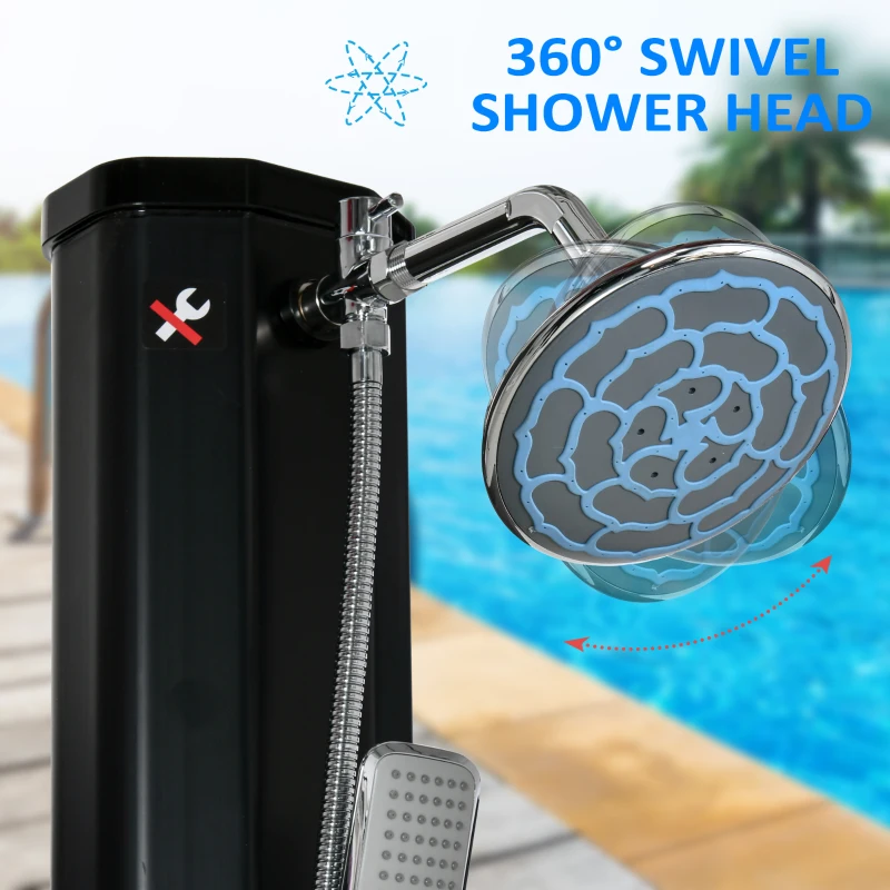 Outsunny 7' Outdoor Solar Heated Shower with 360 Rotating Rainfall & Handheld Shower Head, Foot Shower Faucet, Temperature and Pressure Adjustable, Holds 9.2 Gallons for Backyard Pool