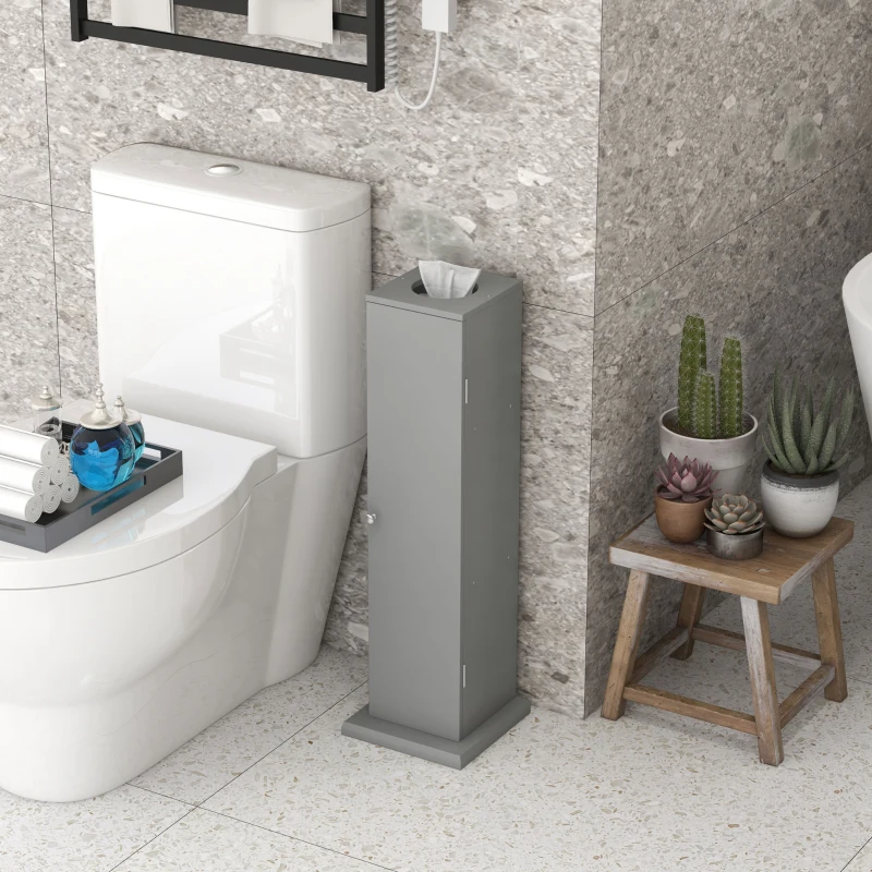 HOMCOM Small Toilet Paper Cabinet, Bathroom Corner Cabinet with Doors and Shelves for Paper Shampoo, Gray
