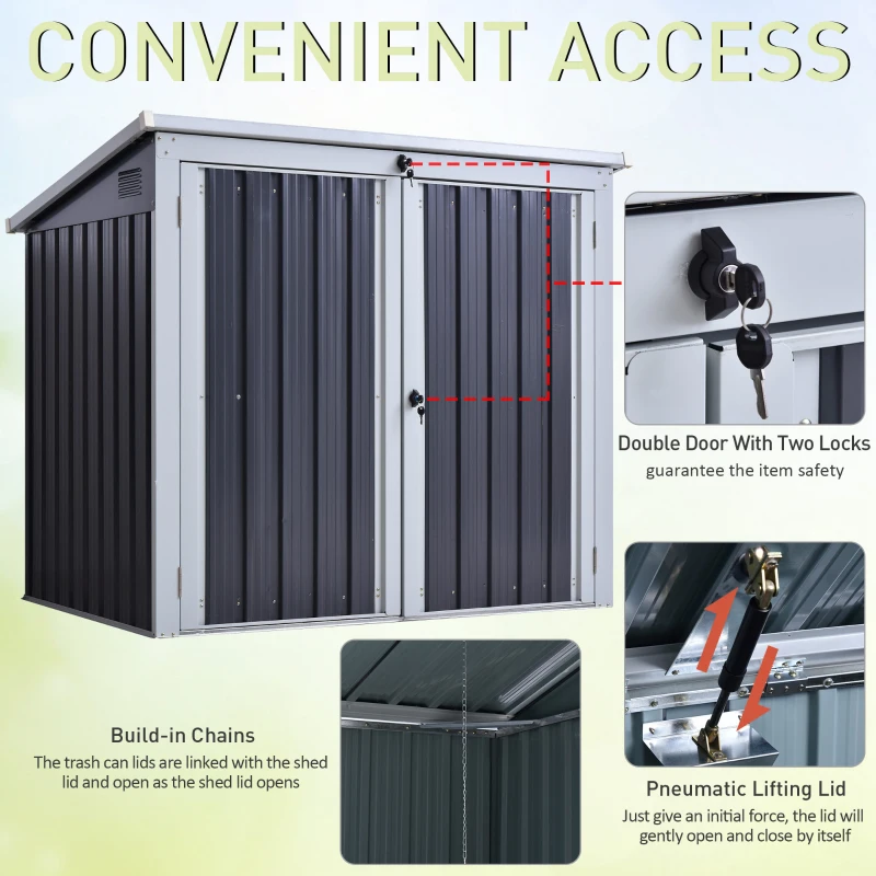 Outsunny 5ft x 3ft Outdoor Garbage Bin Storage Shed with Lockable Doors and Lid, Outside Storage Shed for Trash Can, Black