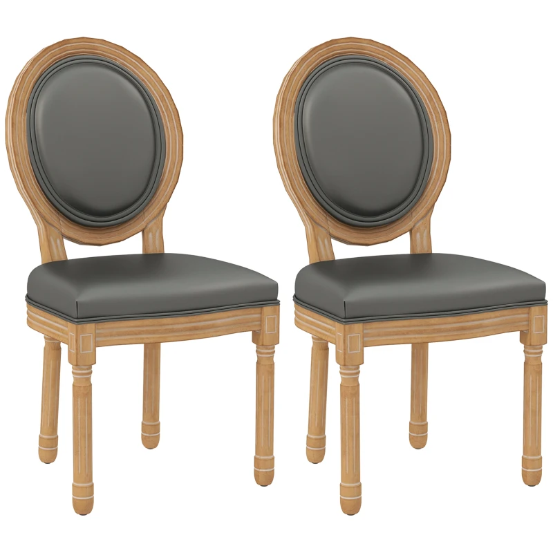 HOMCOM Dining Chairs Set of 2, French Vintage Style Kitchen Chairs with PU Leather Upholstery and Wooden Legs for Dining Room