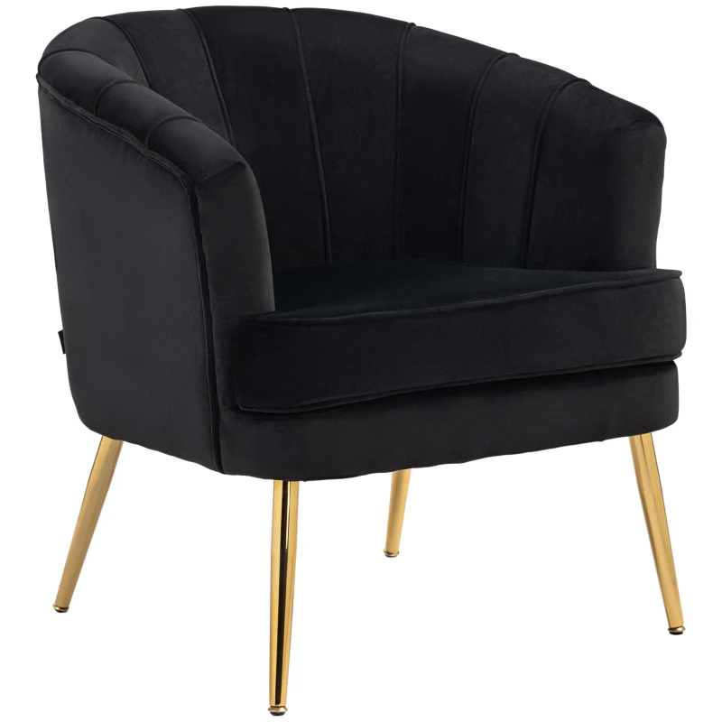 HOMCOM Fabric Armchair, Modern Accent Chair with Gold Metal Legs for Living Room, Bedroom, Home Office, Black