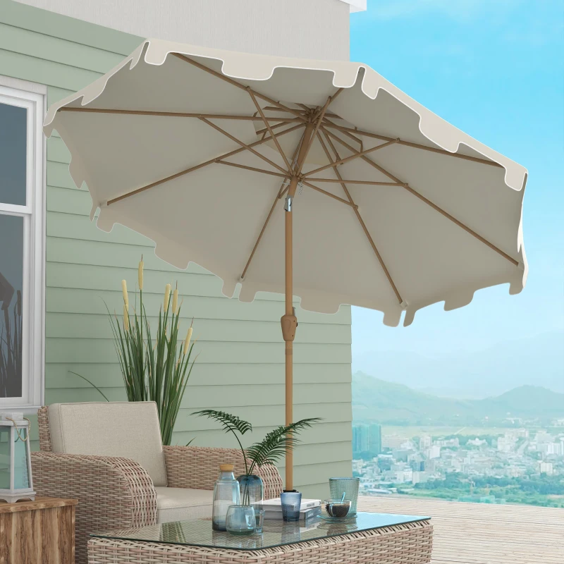 Outsunny 8.8' Patio Umbrella with Push Button Tilt and Crank, Cream White
