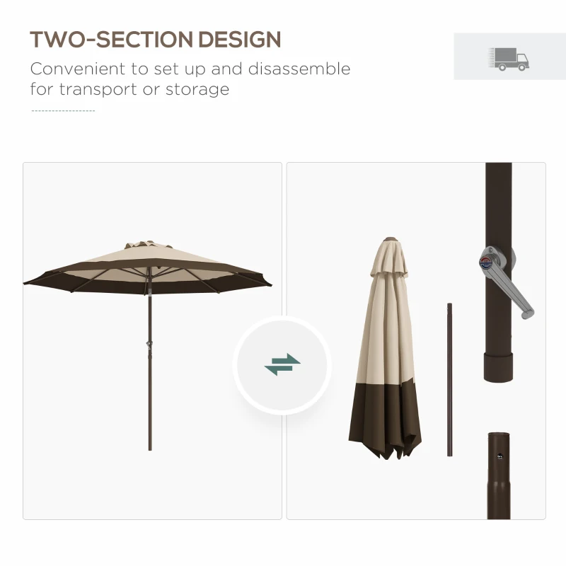 Outsunny 9 x 9 ft Outdoor Umbrella with Tilt, Patio Market Table Umbrella Parasol with Crank, Deep Brown