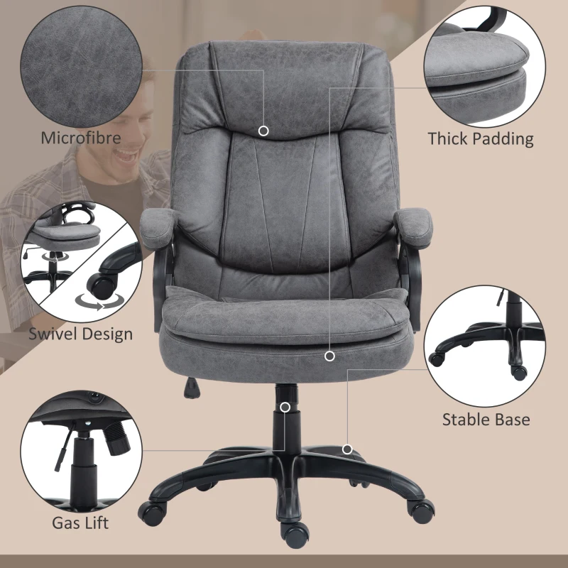 HOMCOM 6 Point Vibration Massage Office Chair with Heat, Microfibre Fabric Comfy Computer Desk Chair, Charcoal Gray