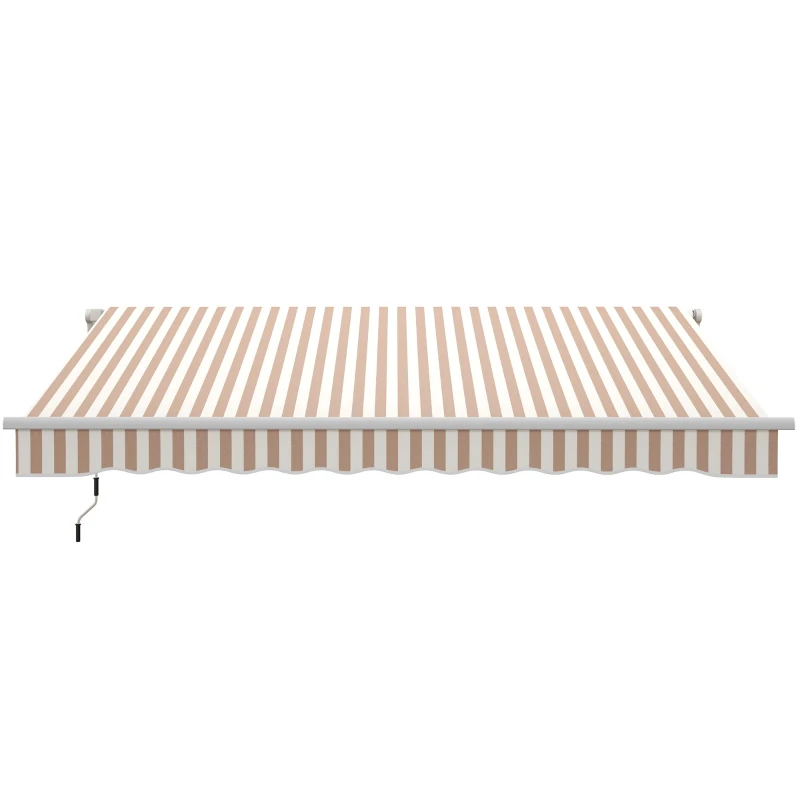 Outsunny 12' x 10' Retractable Awning Patio Awnings Sun Shade Shelter with Manual Crank Handle, 280g/m² UV & Water-Resistant Fabric and Aluminum Frame for Deck, Balcony, Yard, Beige and White