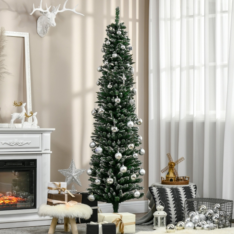 TKOOFN 6Ft Slim Pencil Christmas Tree – Artificial PVC With Stand, Green Holiday Decor