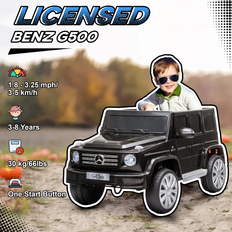 Aosom 12V Mercedes Benz G500 Licensed Kids Electric Car with Remote Control, Headlights, Music, Suspension, Storage, Black(m-5)