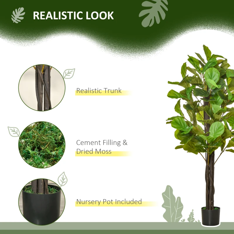 HOMCOM 5FT Artificial Fiddle Leaf Fig Tree Faux Decorative Plant in Nursery Pot for Indoor Outdoor Décor