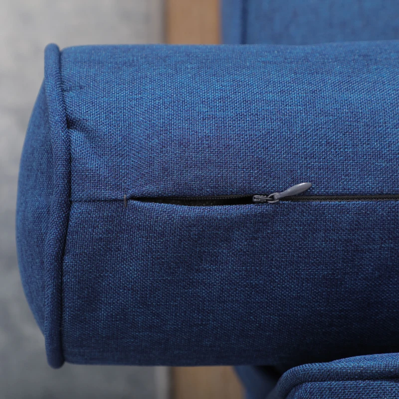 HOMCOM Mid-Century Sofa, Couch with Button-Tufted Back Cushion, Velvet Feel Fabric Upholstery, 2 Cylindrical Pillows and Rubber Wood Legs for Living Room, Dark Blue