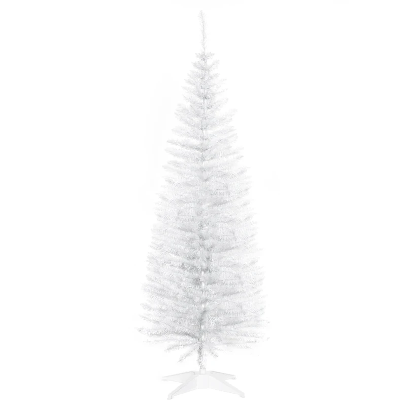 HOMCOM 5FT Artificial Christmas Tree, Pencil Christmas Tree with Realistic Branches, Stable Stand, White