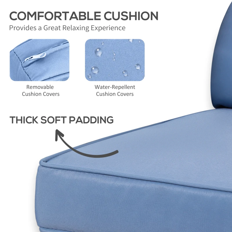 Outsunny 5pcs Patio Rattan Coffee Set Garden Wicker Bistro Set with Ottoman Yard Sofa Conversation Set Armchairs Tea Table & Footstool w/ Cushions All Weather Deck Furniture, Blue