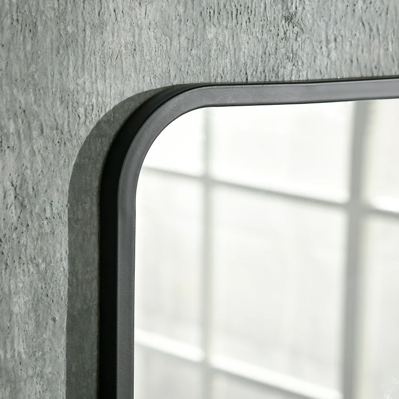 HOMCOM 34" x 21" Rectangle Modern Wall Mirror with Storage Shelf, Mirrors for Wall in Living Room, Bedroom, Black