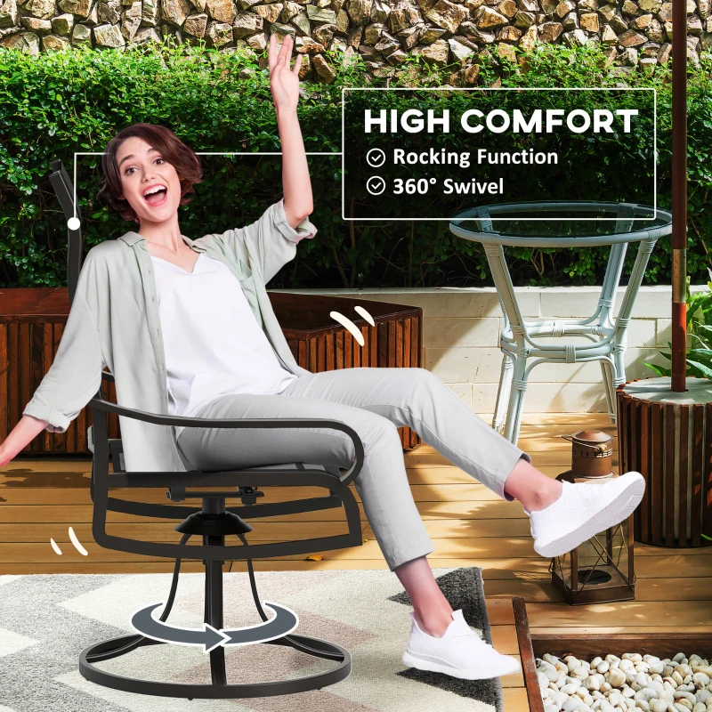 Outsunny 2-Piece Swivel Patio Dining Chairs, 360° Swivel Rocking Outdoor Chairs with Curved Armrests, Breathable Mesh Seat & S Shape Backrest for Yard, Lawn, Porch, Black