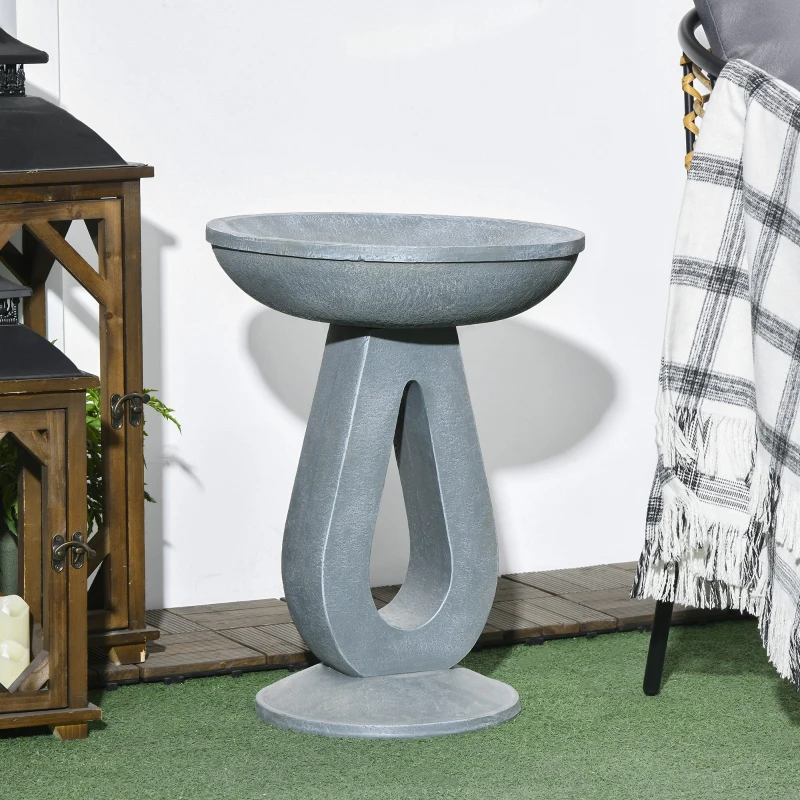 Outsunny Outdoor Resin Bird Bath, 20.1" Tall Birdbath with Stone Look, Standing Bird Feeder for Garden, Yard, Patio