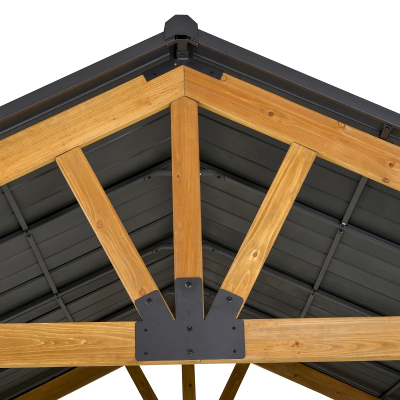 Outsunny 11' x 13' Hardtop Gazebo with Galvanized Steel Roof, Wooden Frame, Permanent Pavilion Outdoor Gazebo with Ceiling Hook for Garden, Patio, Backyard, Lawn(m-9)