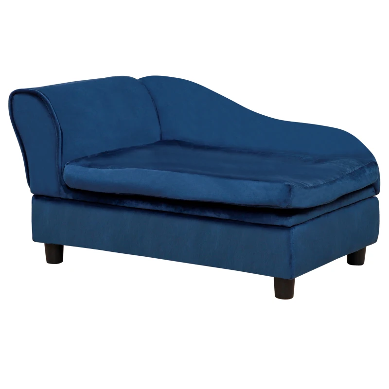PawHut Pet Sofa Dog Couch Chaise Lounge Pet Bed with Storage Function Small Sized Dog Various Cat Sponge Cushioned Bed Lounge, Blue