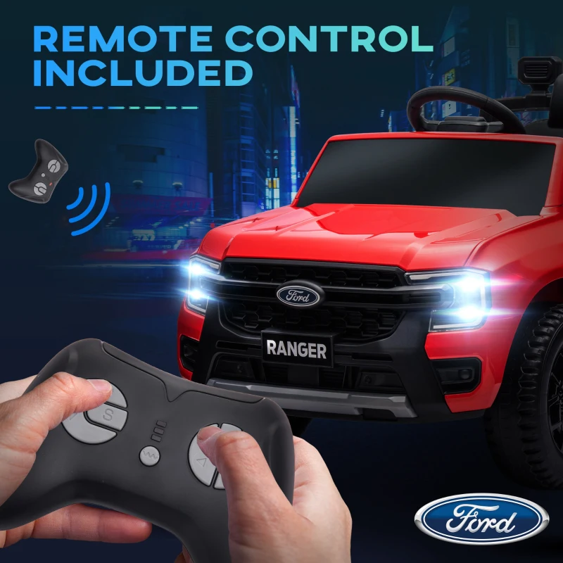 Qaba Ford Ranger Licensed 12V Ride on Car Battery Powered Kids Truck w/ Rear Storage Remote, Spring Suspension, Red