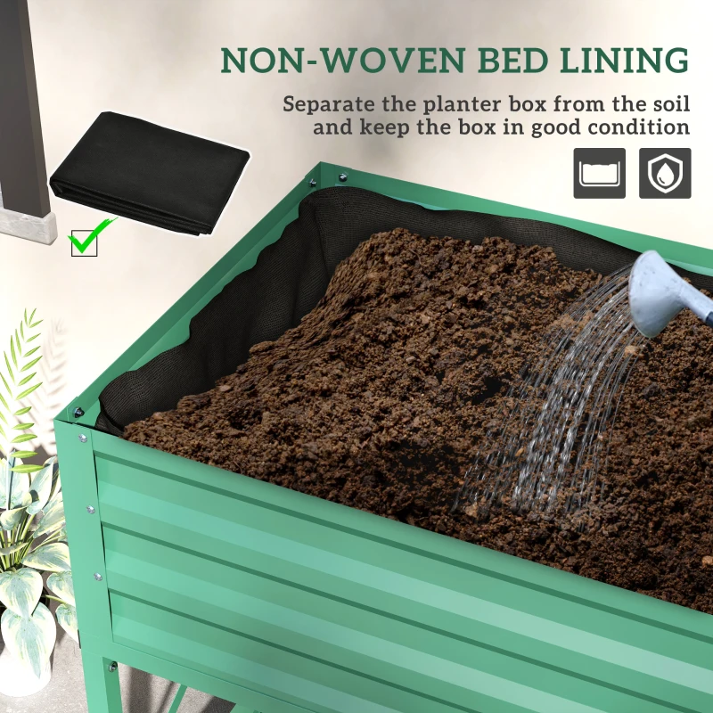 Outsunny Galvanized Raised Garden Bed, Metal Planter Box with Legs, Storage Shelf and Bed Liner, Green
