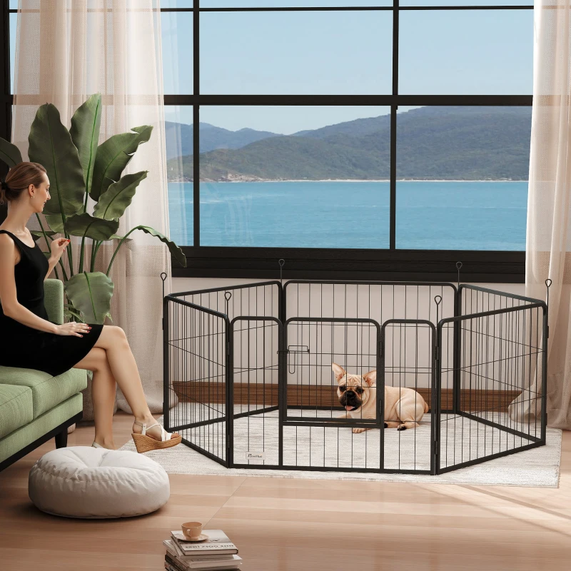 PawHut Heavy Duty Dog Playpen with Door for Small Dogs, 6 Panels, 23.5"H