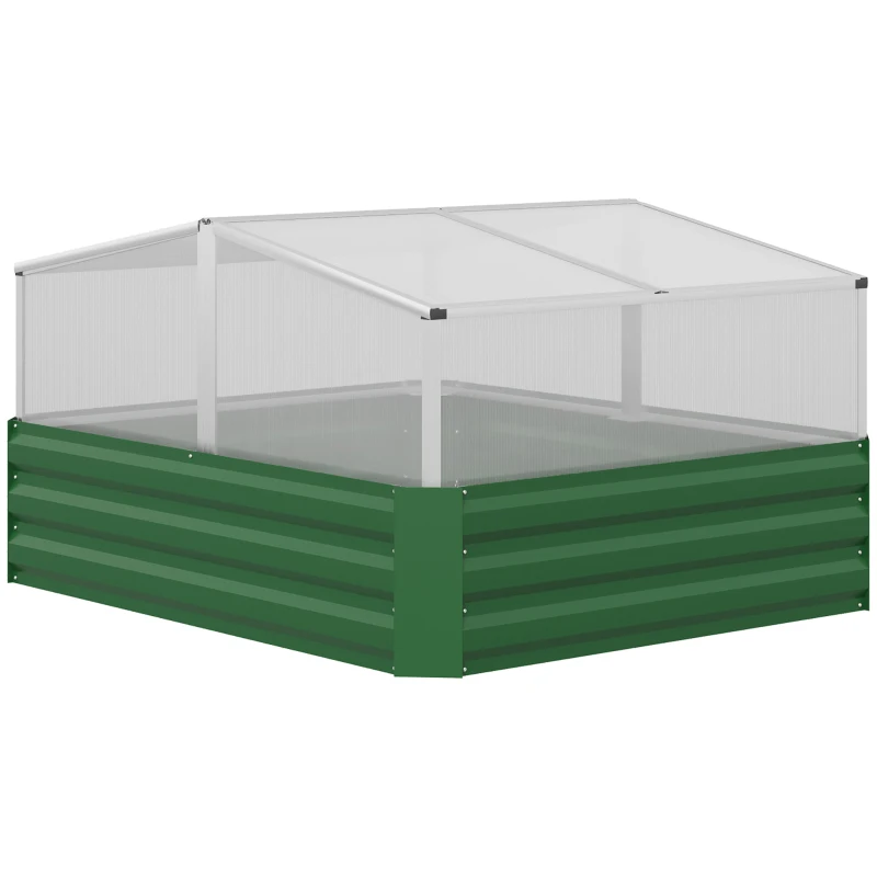 Outsunny Steel Planters for Outdoor Plants with Greenhouse Galvanized Raised Garden Bed for Flowers, Herbs and Vegetables, Green
