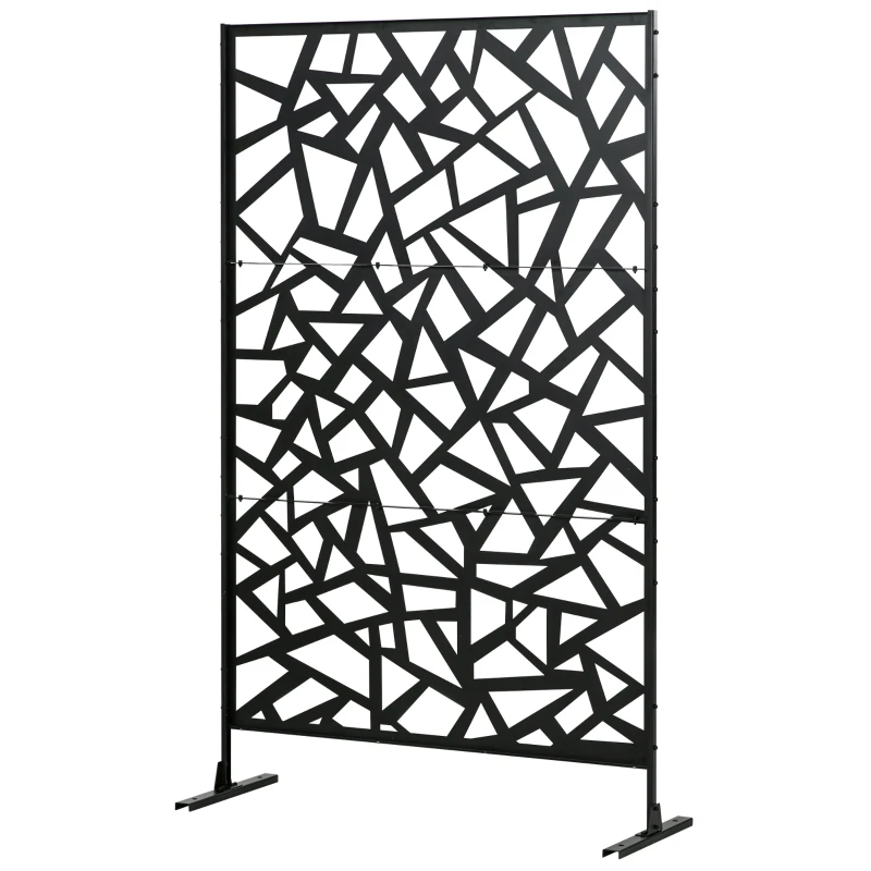 Outsunny Garden Privacy Screen, Decorative Outdoor Divider, Metal Privacy Screen with Stand, Irregular Fence Style, Black