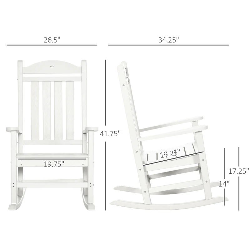 Outsunny 2PCs Outdoor Rocking Chair with Armrests, Fade-Resistant Waterproof HDPE for Indoor & Outdoor, White