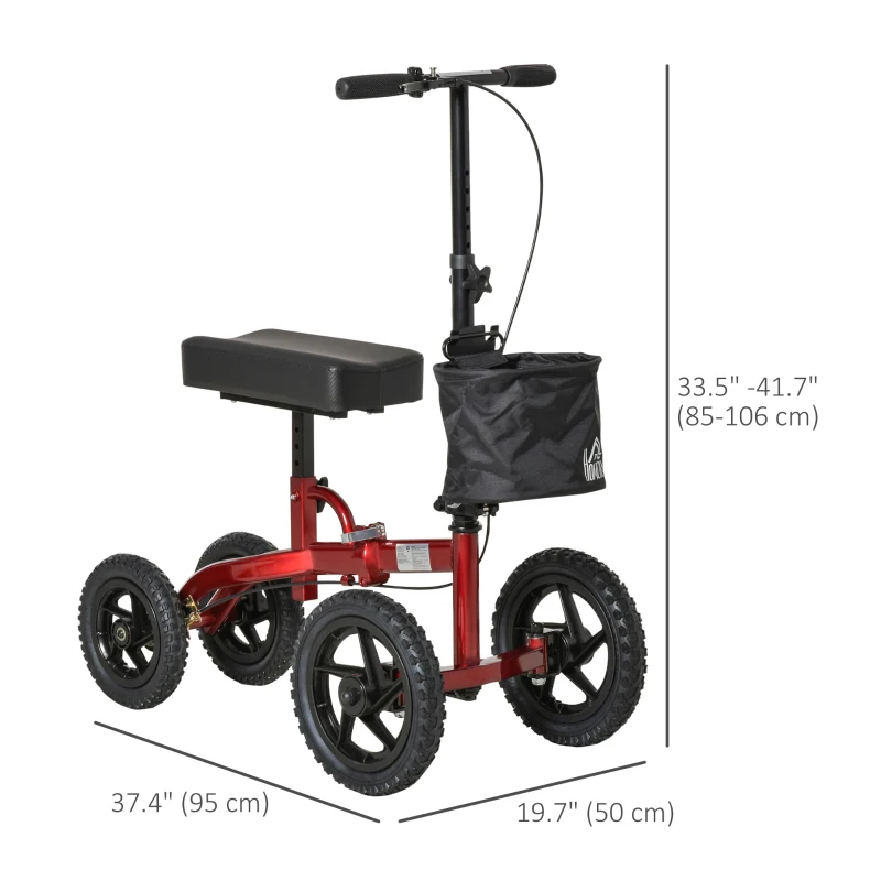 HOMCOM Foldable Medical Knee Walker Scooter for Injured Leg Red