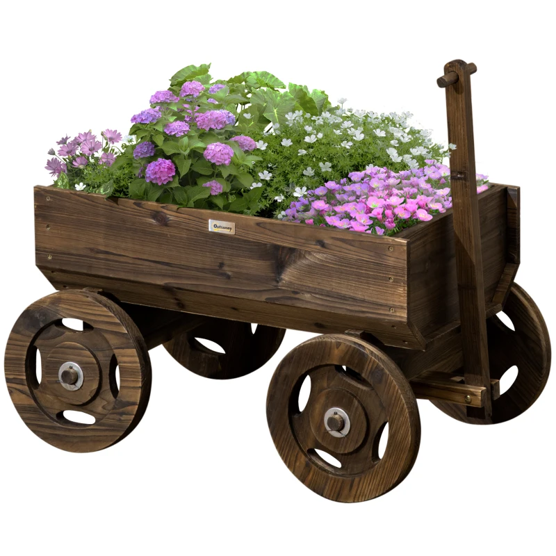 Outsunny Wooden Raised Garden Bed, Flower Cart w/ Wheels, Planters for Outdoor Plants, Backyard, Patio, Deck, Garden Decor