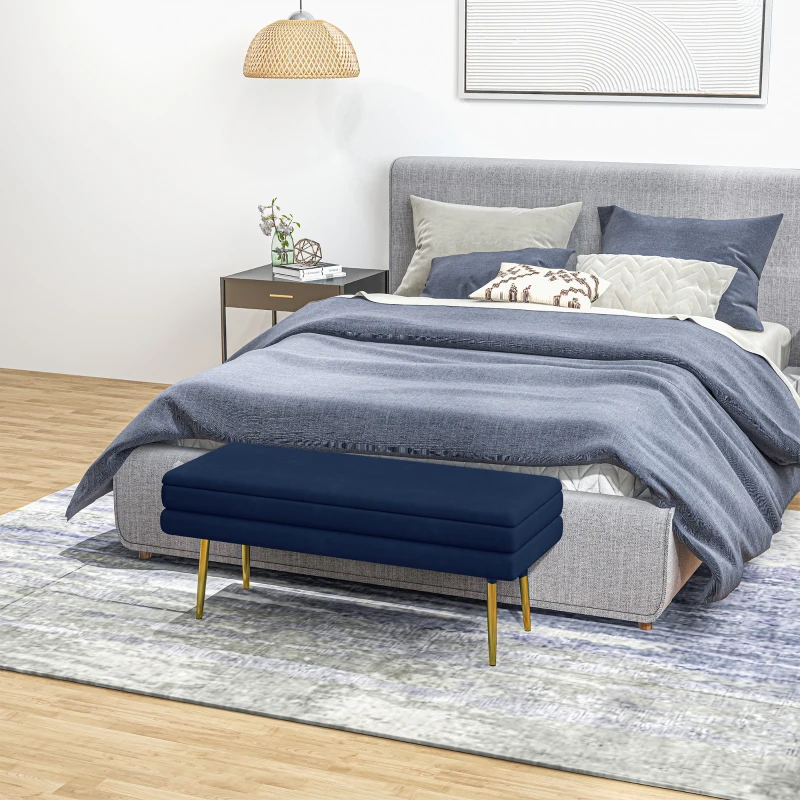HOMCOM 39" Storage Ottoman, Velvet End of Bed Bench with Steel Legs, Foot Stool with Storage for Bedroom, Living Room