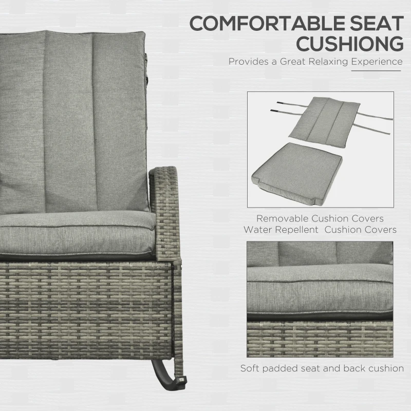 Outsunny PE Rattan Rocking Recliner with Footrest, Gray