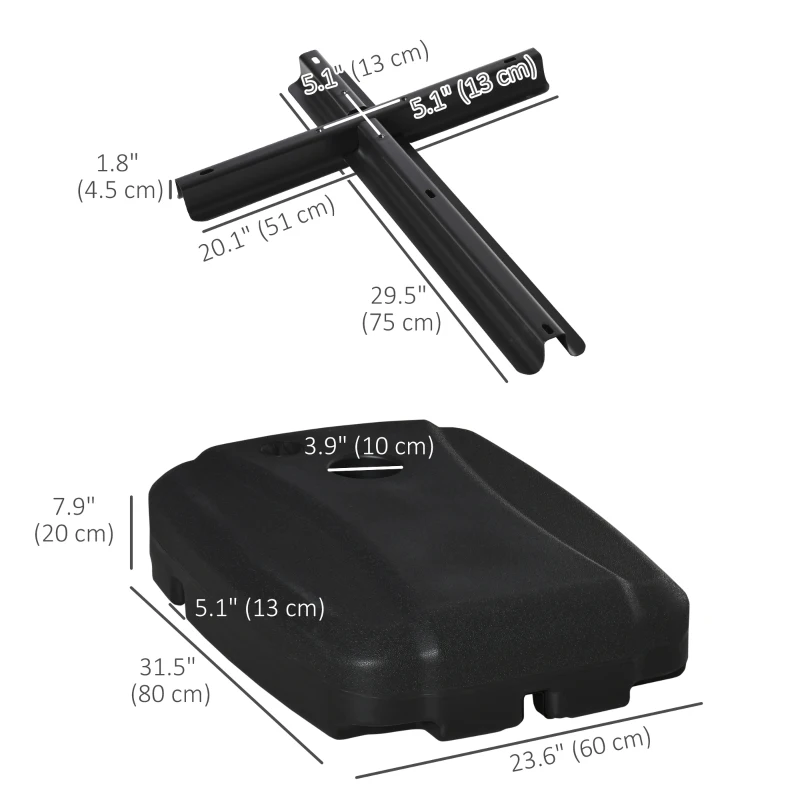 Outsunny 220 lb Heavy Duty Cantilever Umbrella Base, Sand and Water Filled Cantilever Parasol Stand with Cross Base, Black